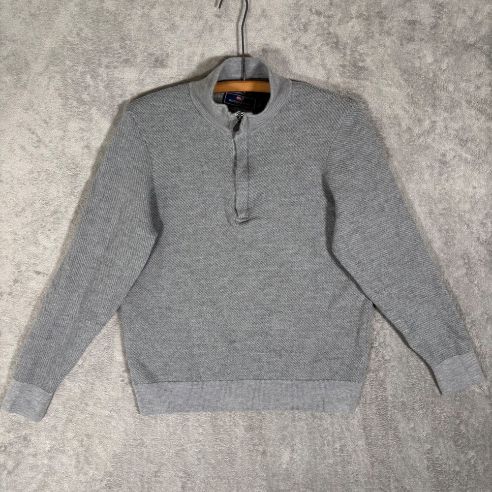 Vineyard Vines Mens Gray 100% Extrafine Merino Wool Quarter Zip Sweater Large